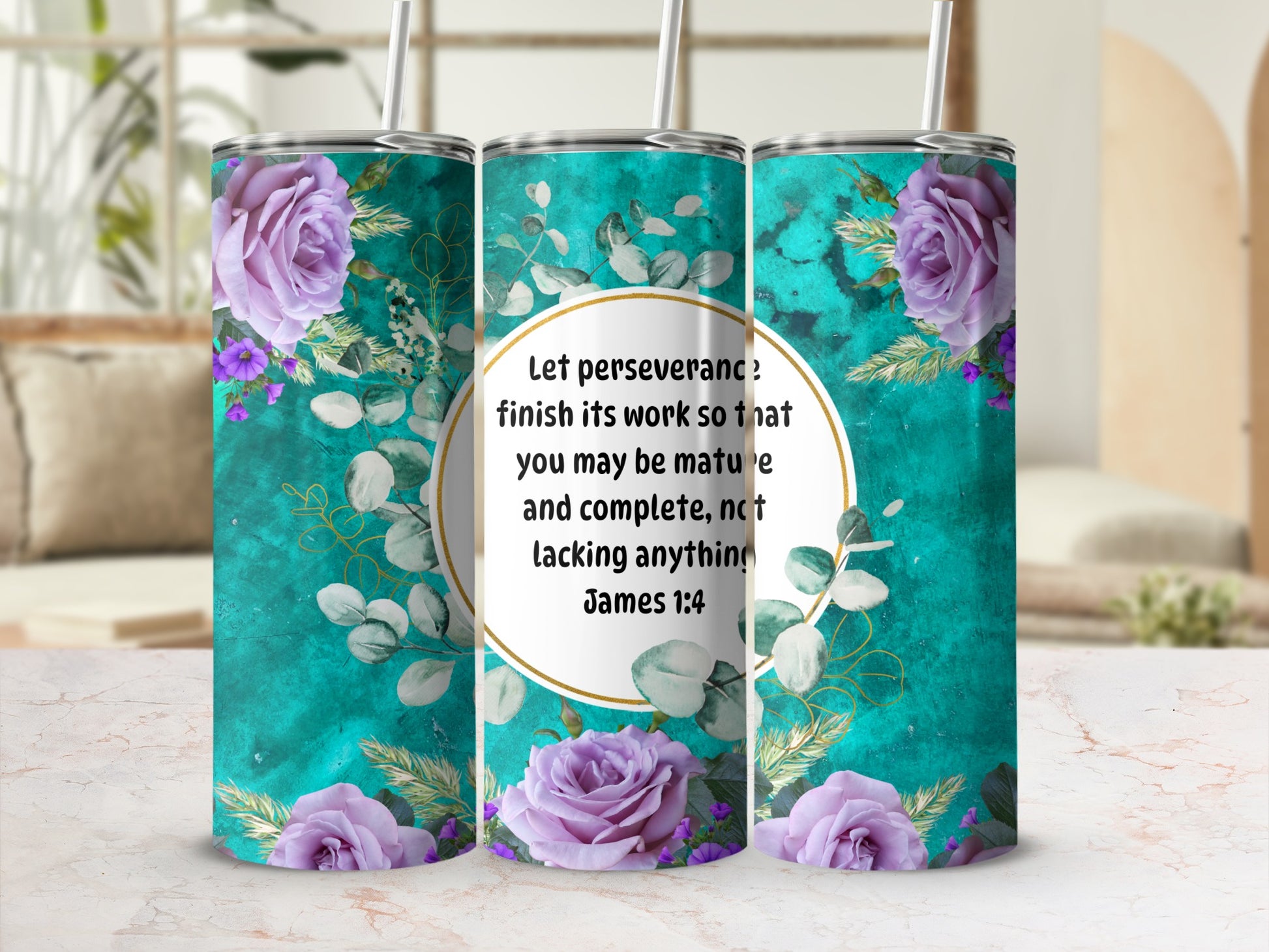 Let Perseverance Finish Its Work Floral Design Tumbler