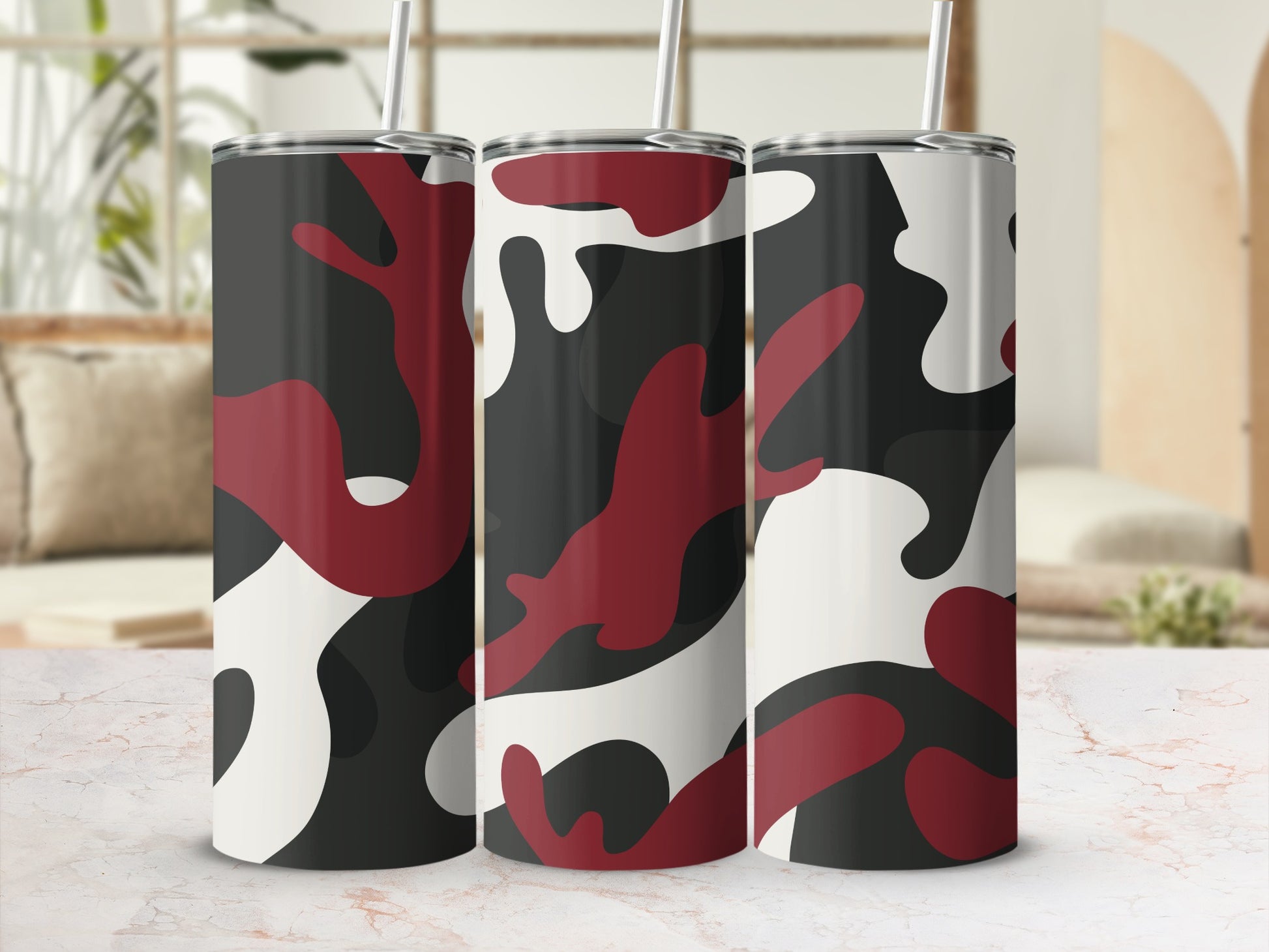 Stylish Red Black and White Camouflage Tumbler