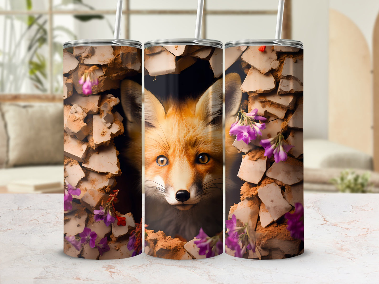 Adorable Fox Broken Earth Purple Flowers Design product type