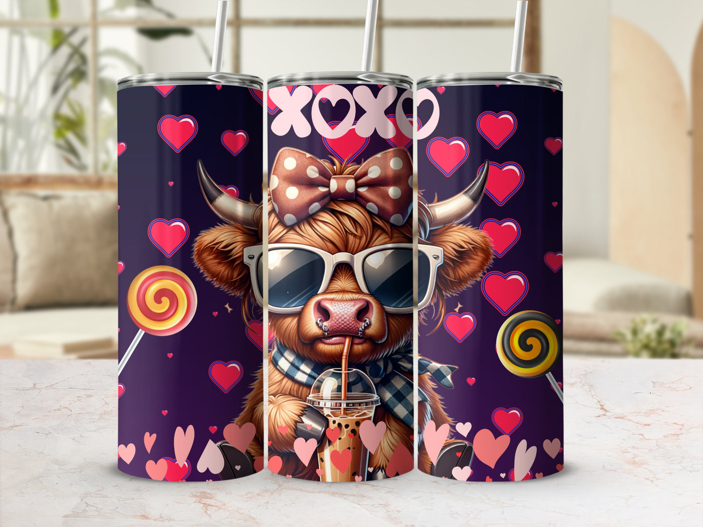 Cute Cow with Hearts and Sweets Tumbler
