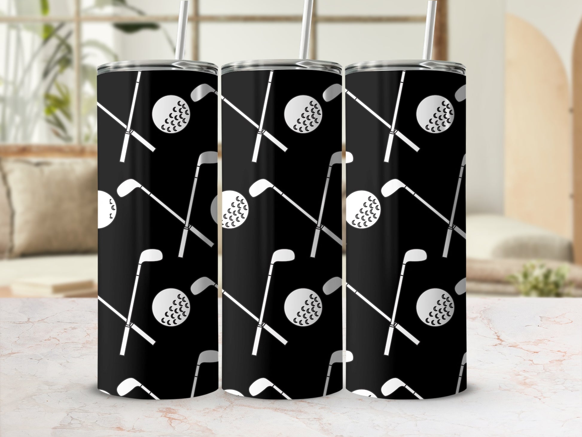 Golf Clubs and Balls Black Travel Mug Product