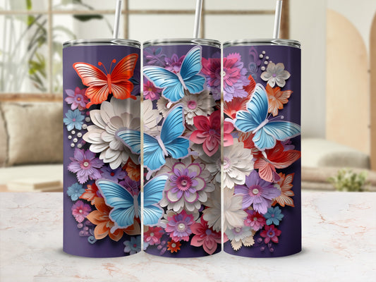 Vivid Butterflies Flowers Layered Papercut Tumbler product type