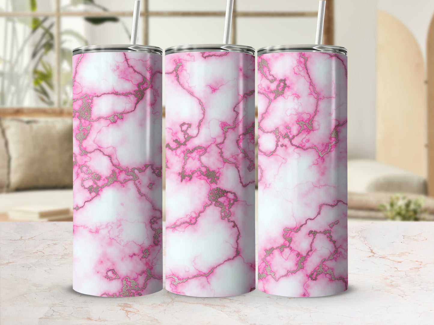 Pink White Glitter Marble Pattern Tumbler product type
