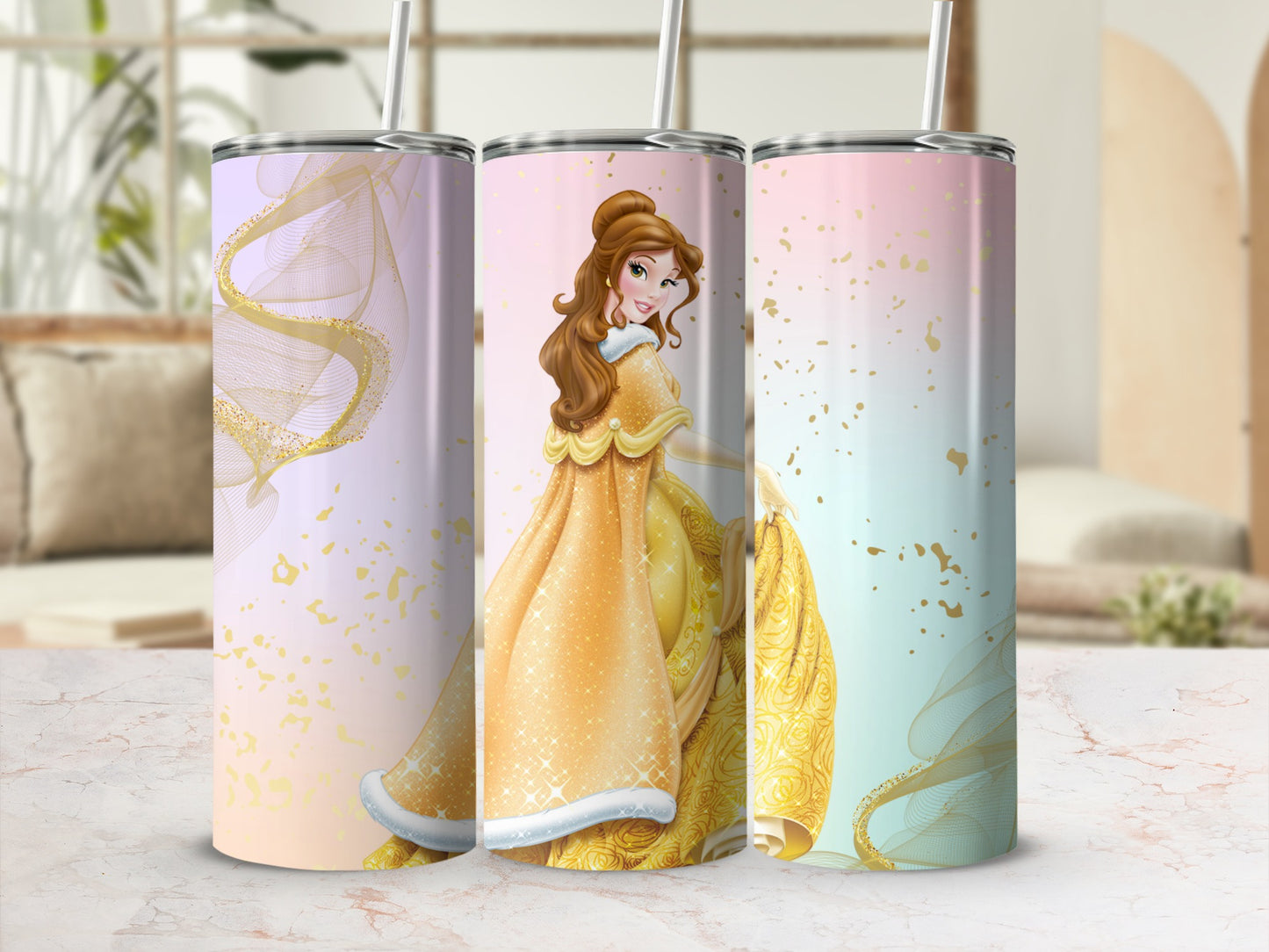 Princess Belle Tumbler With Straw For Hot Or Cold Drinks
