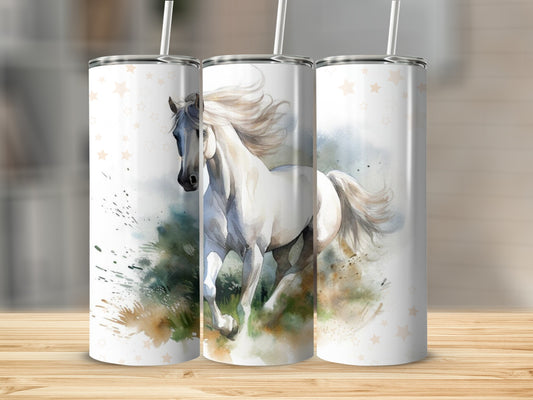 Dreamy White Horse Art Tall Insulated Tumbler