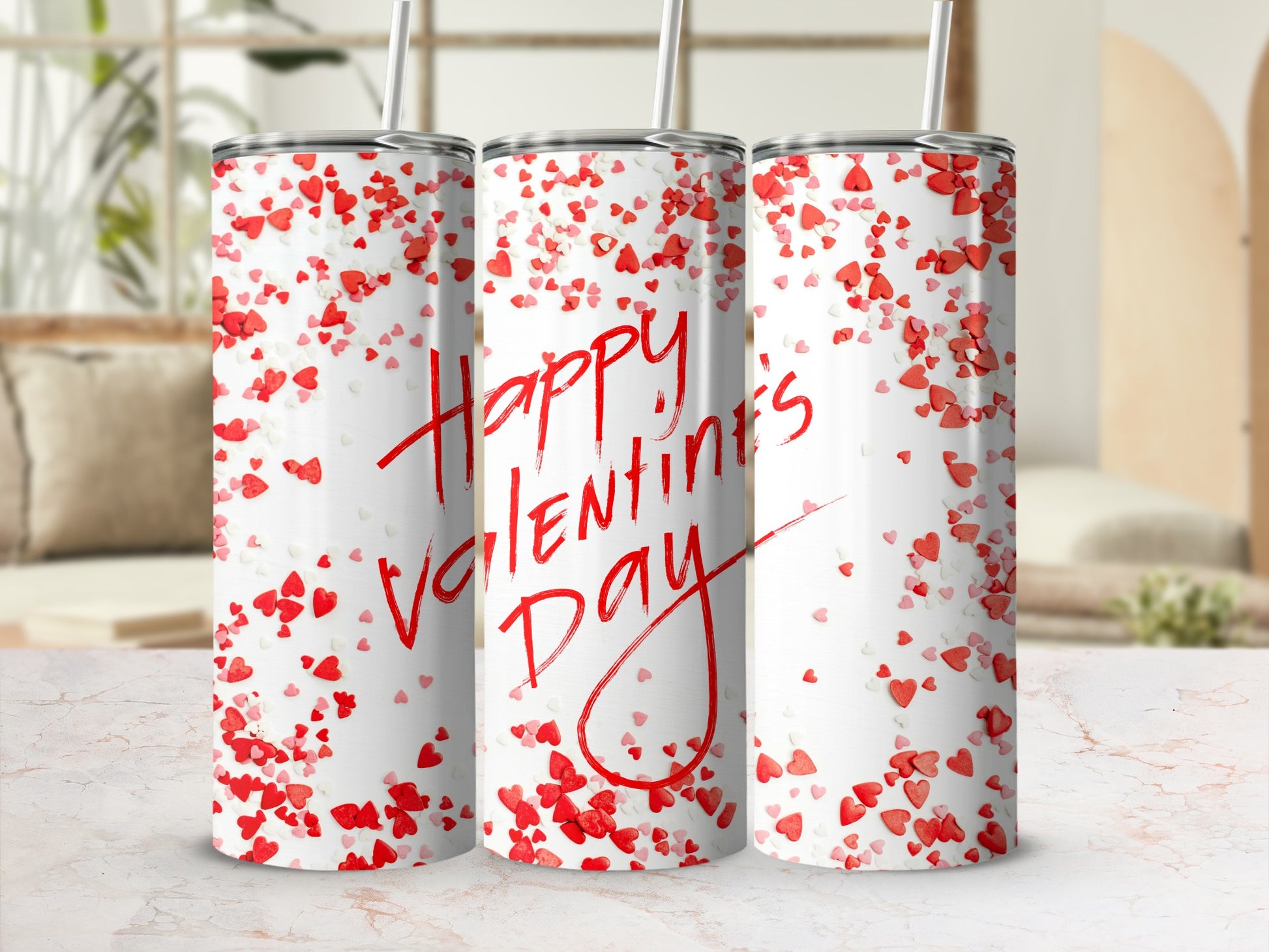Happy Valentine's Day Red Heart Tumbler Valentine's Product