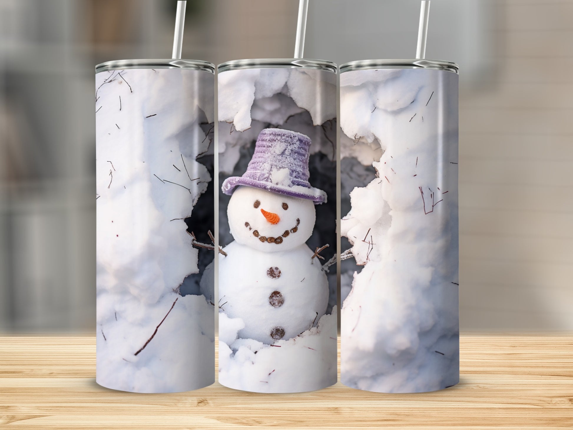 Cute Snowman with Purple Hat Insulated Tumbler