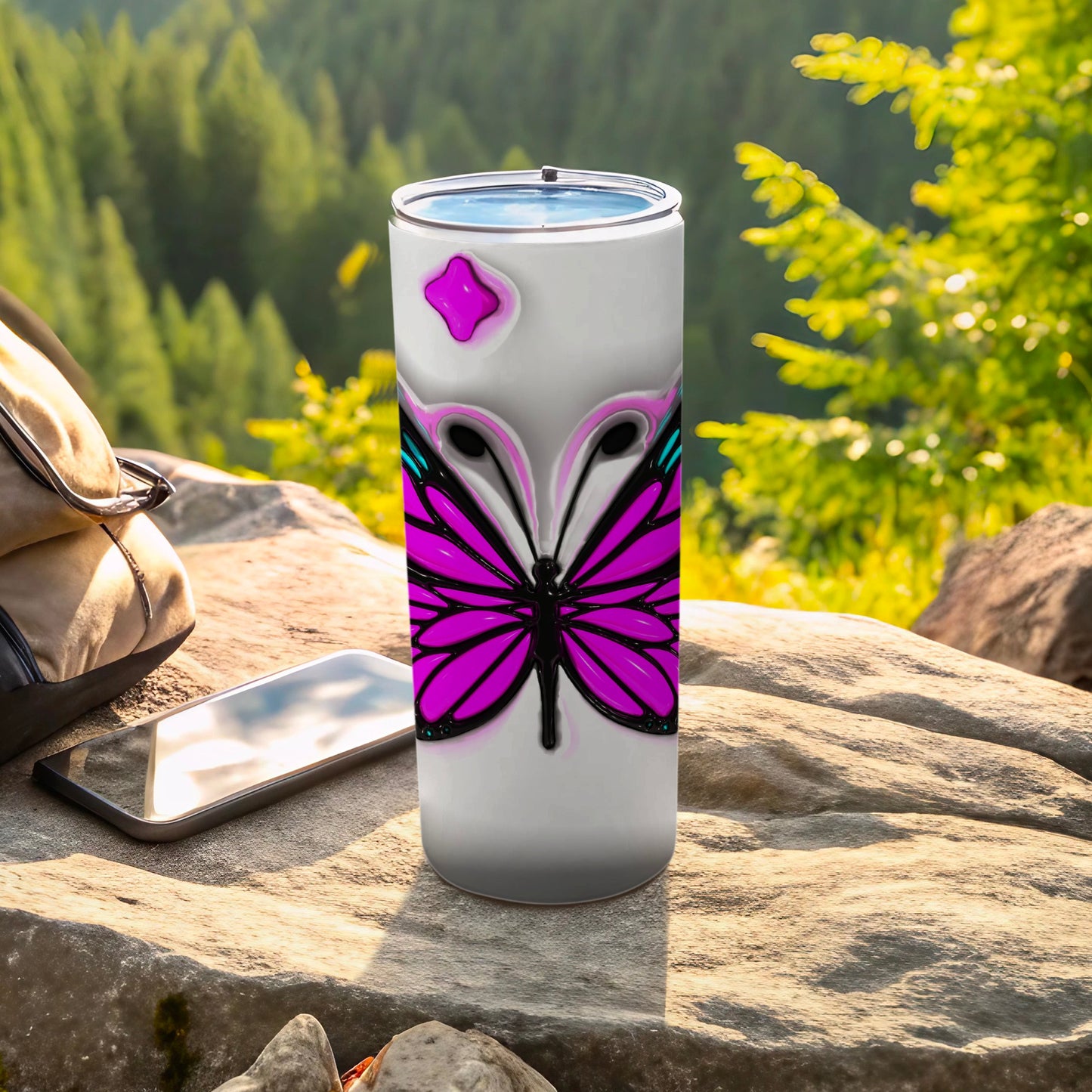 Vibrant Purple Butterfly Diamond Design White Gray Tumbler product type