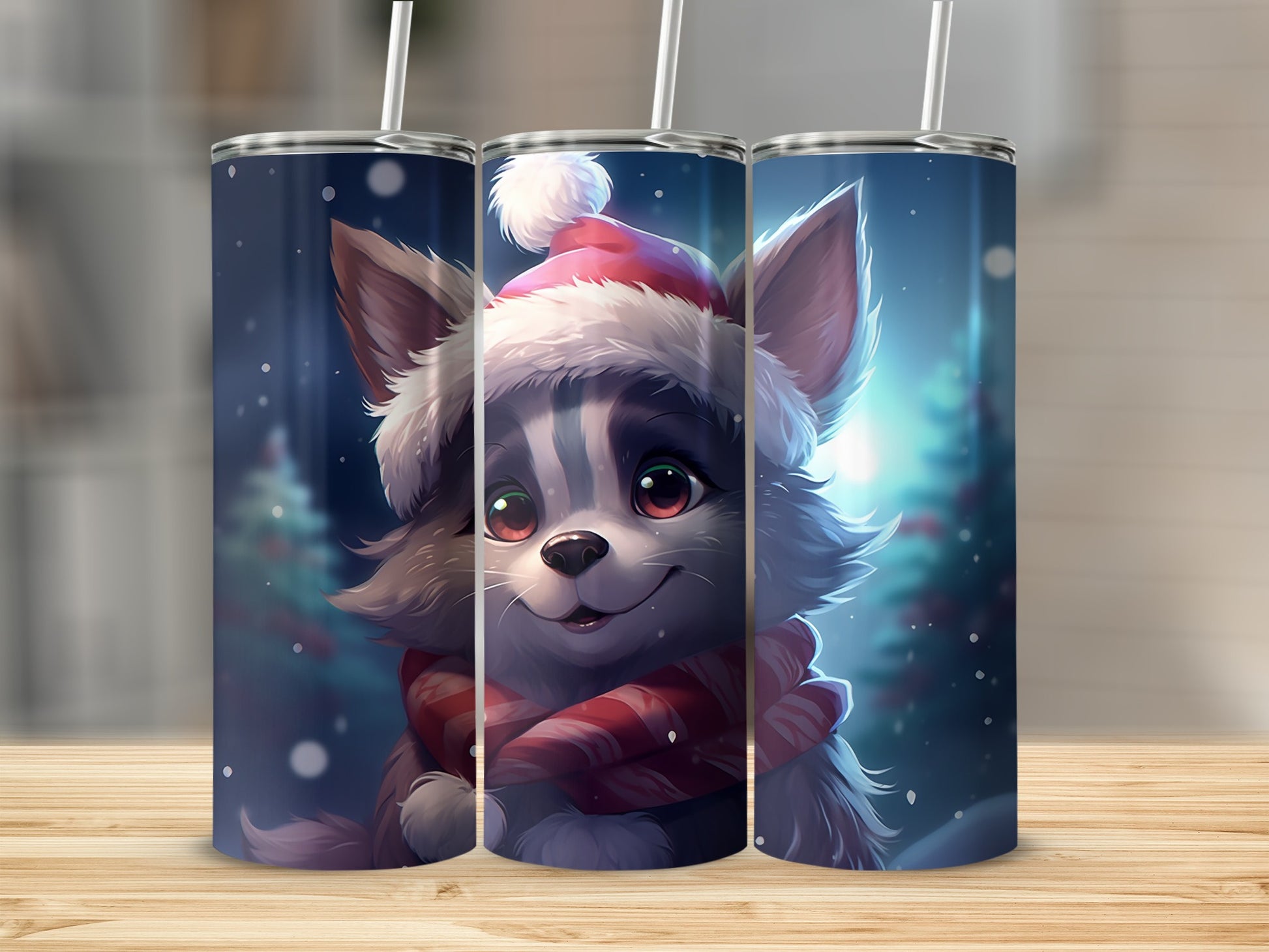 Cute Holiday Dog in Santa Hat Artwork Tumbler