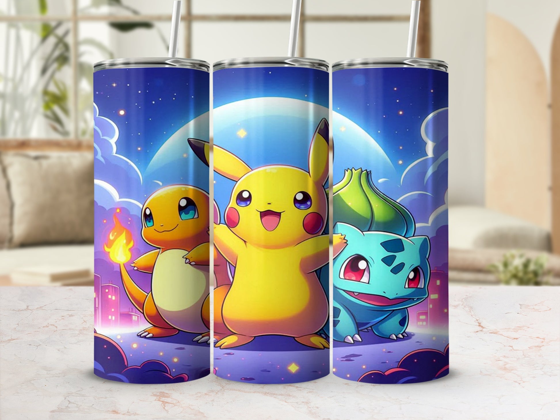 Cute Pokemon Characters Tumbler with Straw for Fans