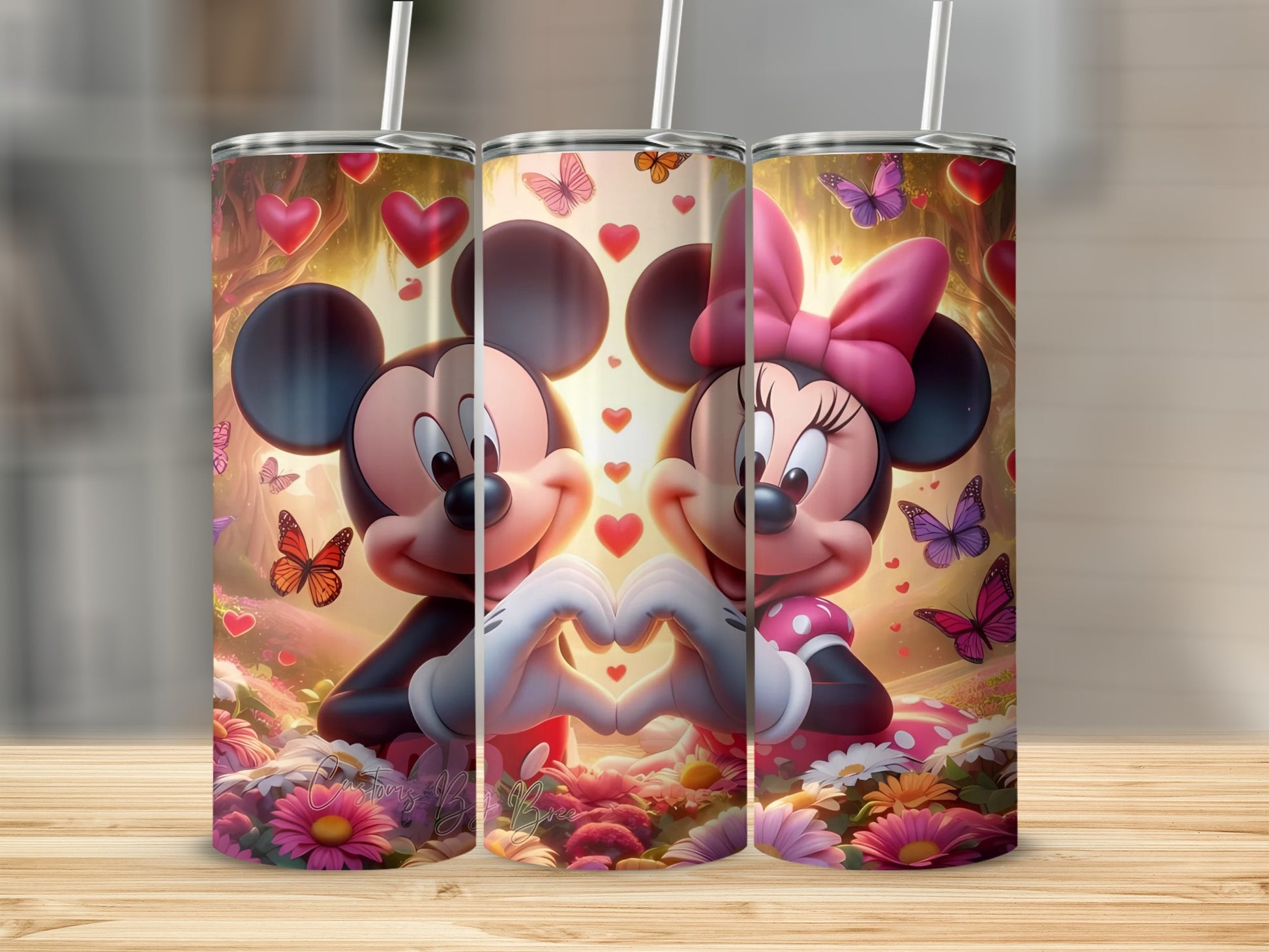 Mickey and Minnie Love Hearts and Butterflies Tumbler