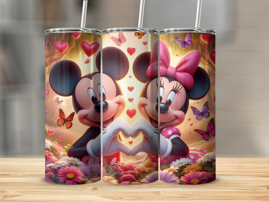 Mickey and Minnie Love Hearts and Butterflies Tumbler
