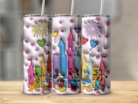 Colorful Disney Characters Tumbler with Castle Design