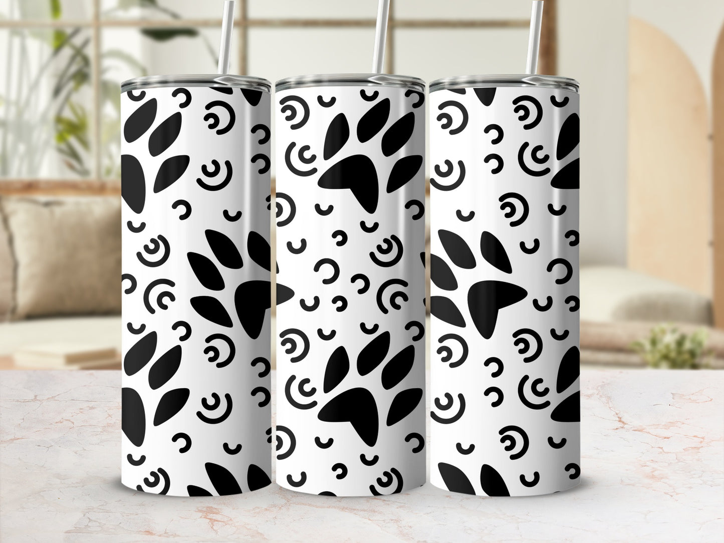 Black and White Paw Print Design Tumbler Product