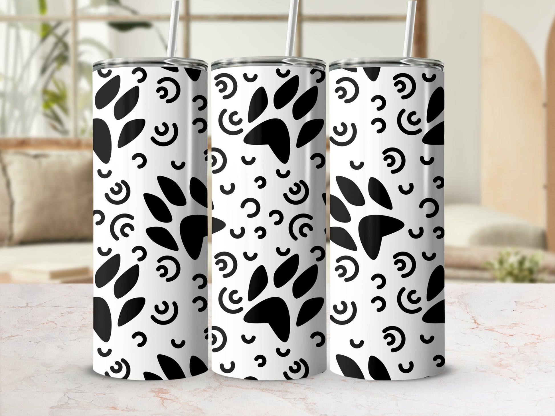 Black and White Paw Print Design Tumbler Product