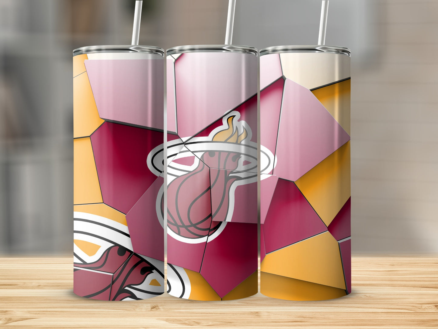 Miami Heat Fractured Logo Red Gold Pink Art Tumblers