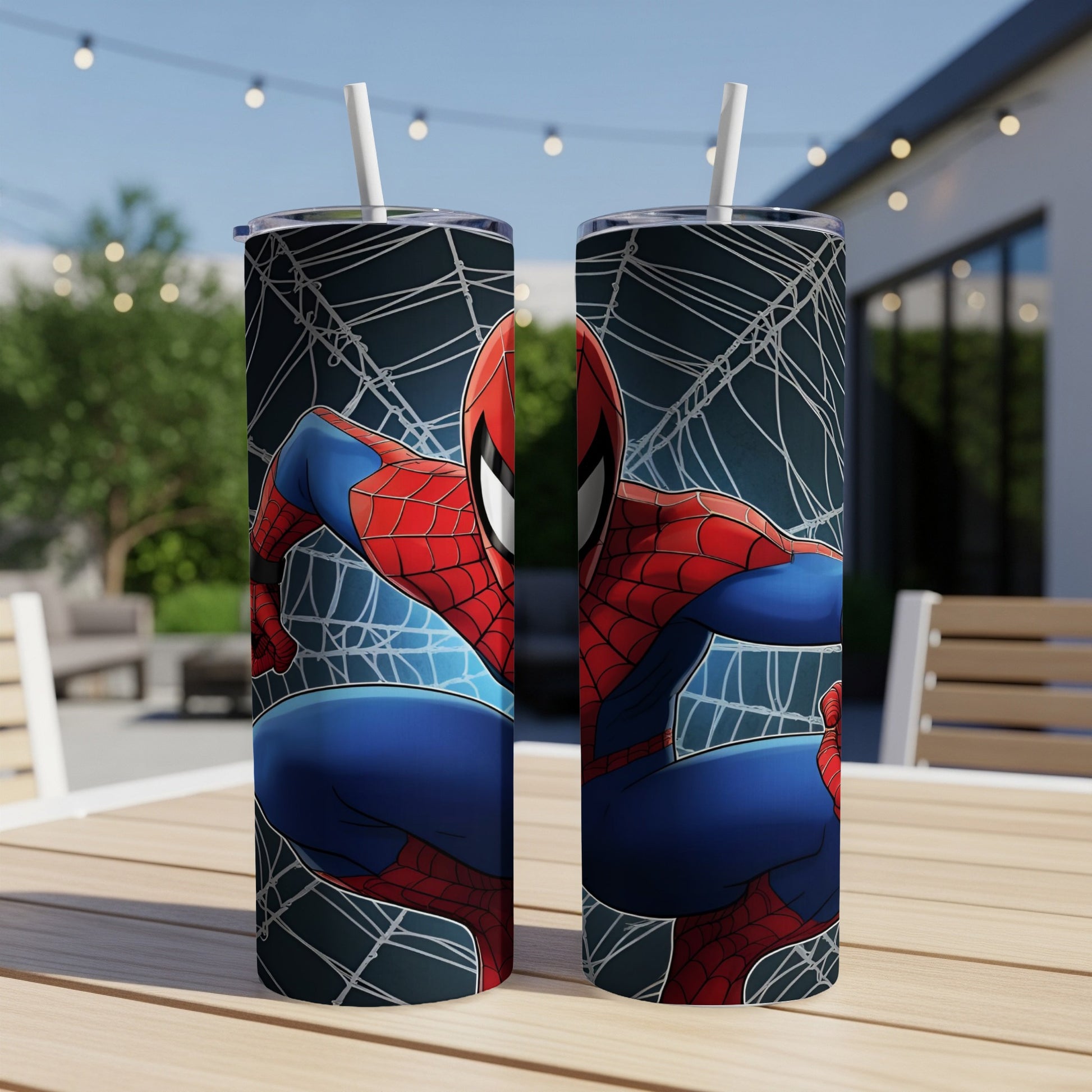 Spider-Man in a dynamic pose on a reusable tumbler.