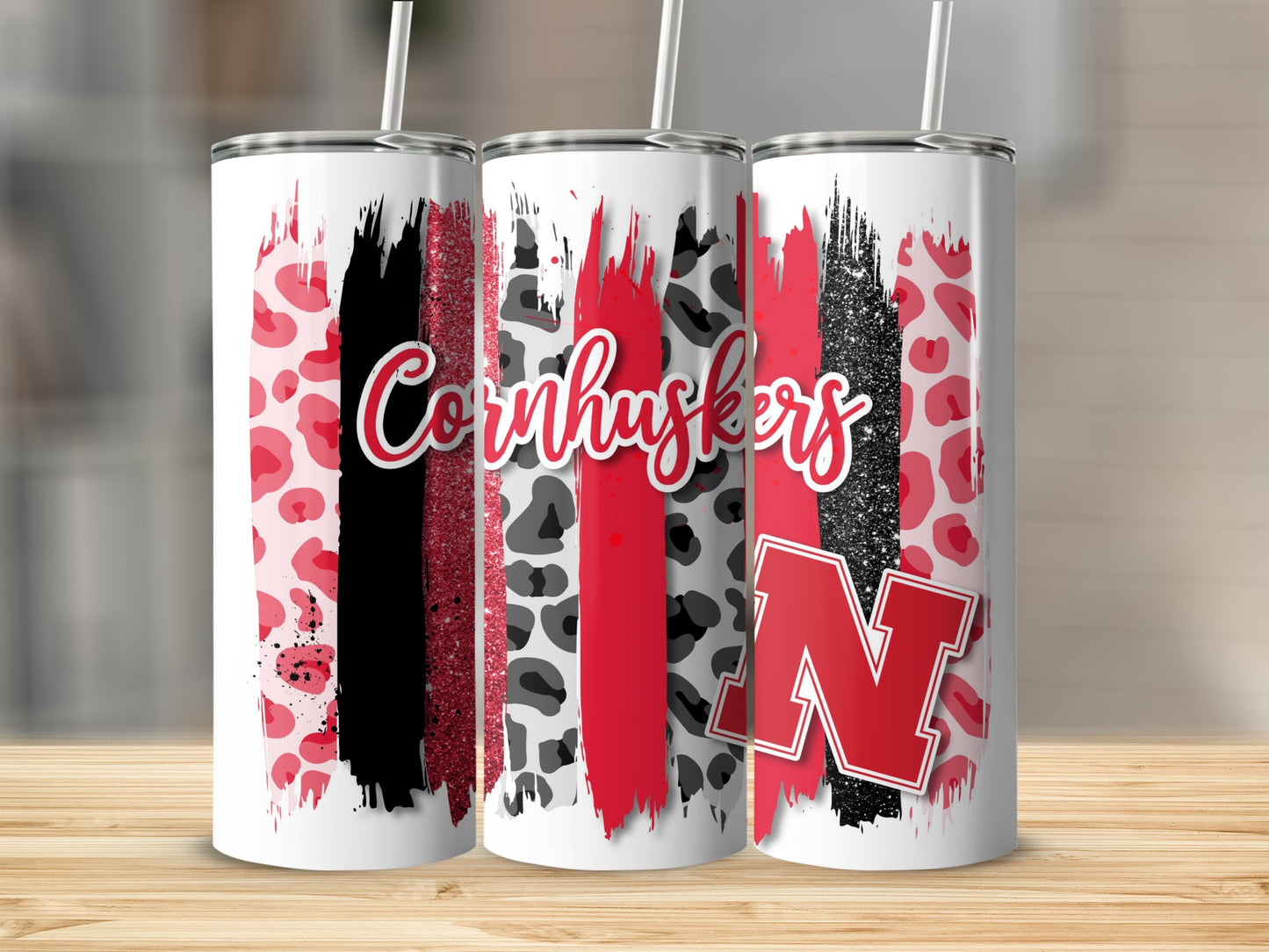 Cornhuskers Animal Print Brush Strokes For University Tumblers