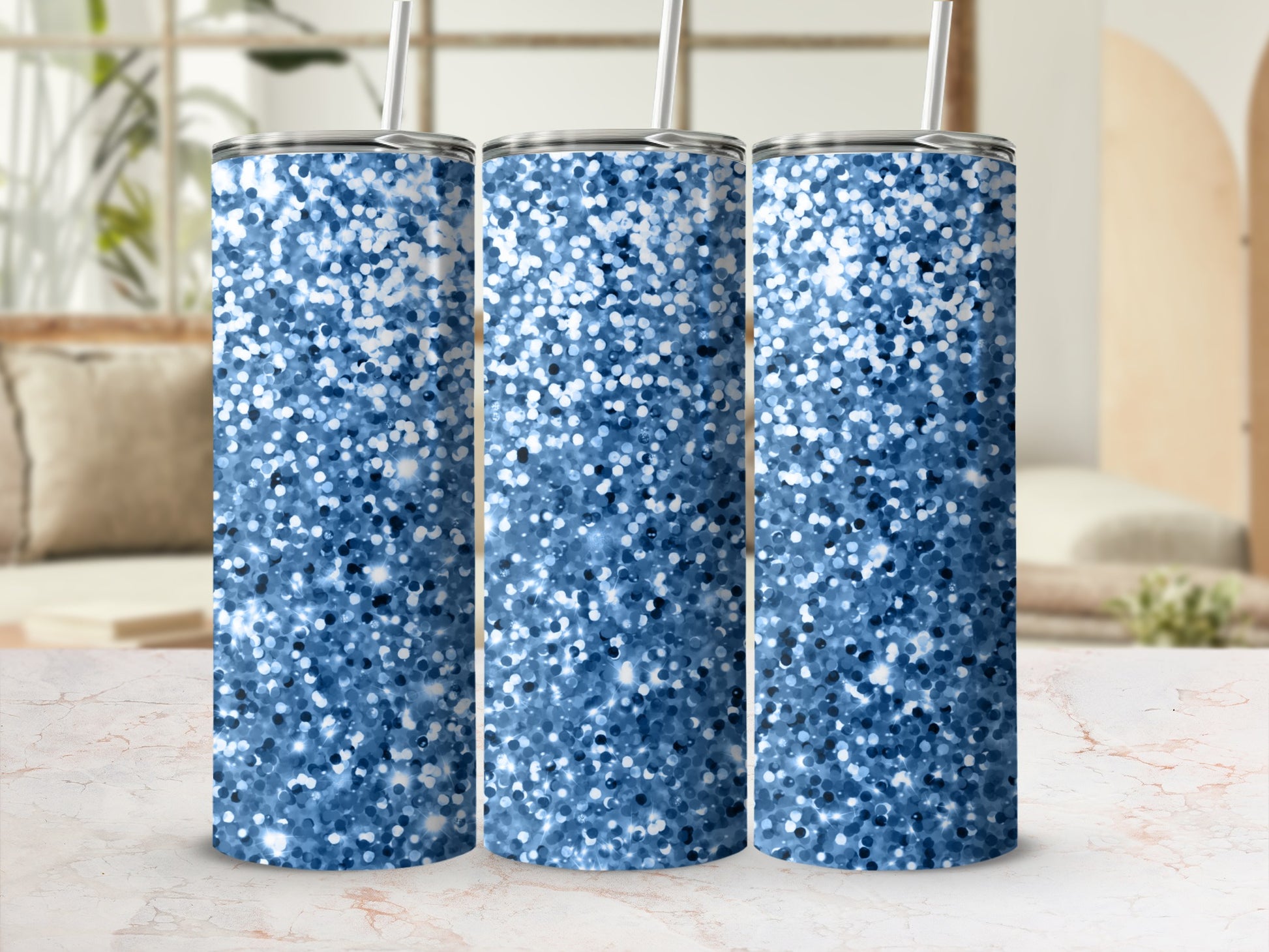Blue Sparkle Design Stainless Steel Tumbler