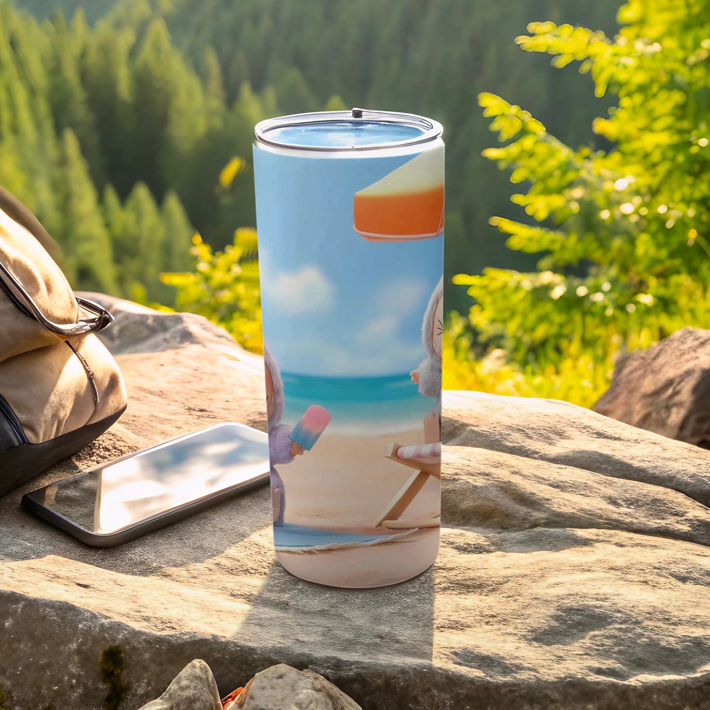 Cute Beach Scene Tumbler with Popsicle and Hammock