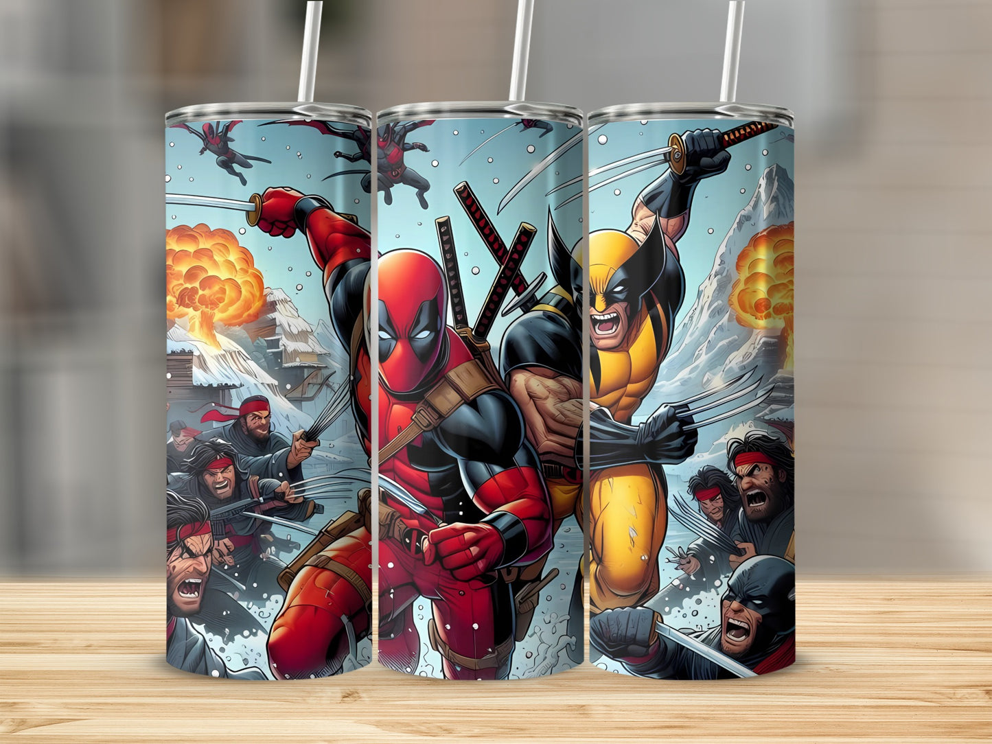 Superhero Action Scene Insulated Tumbler Cup with Straw