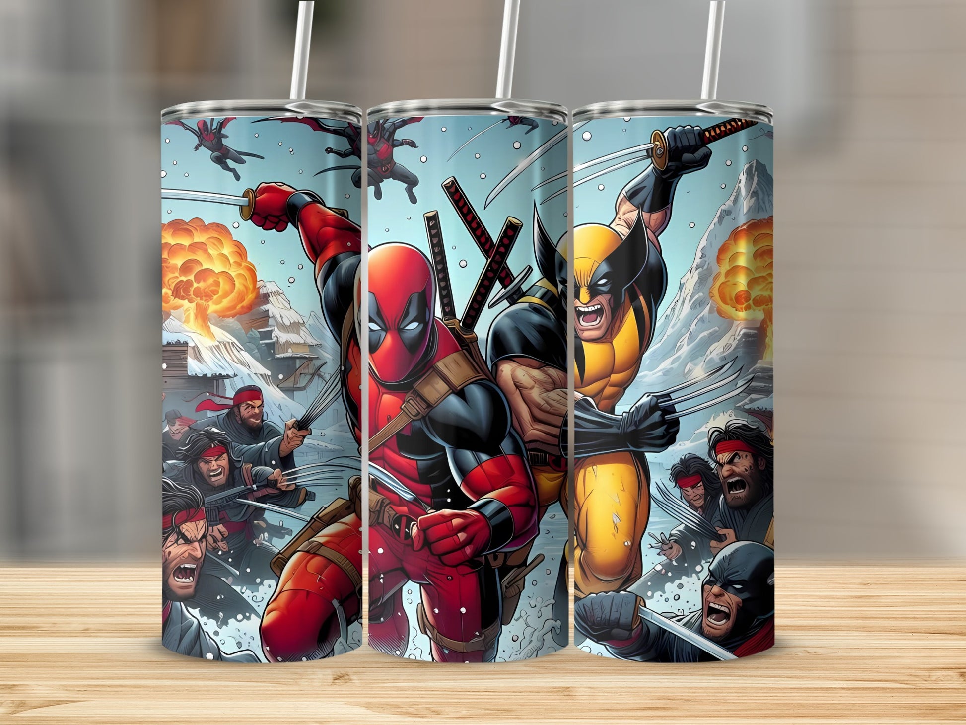 Superhero Action Scene Insulated Tumbler Cup with Straw