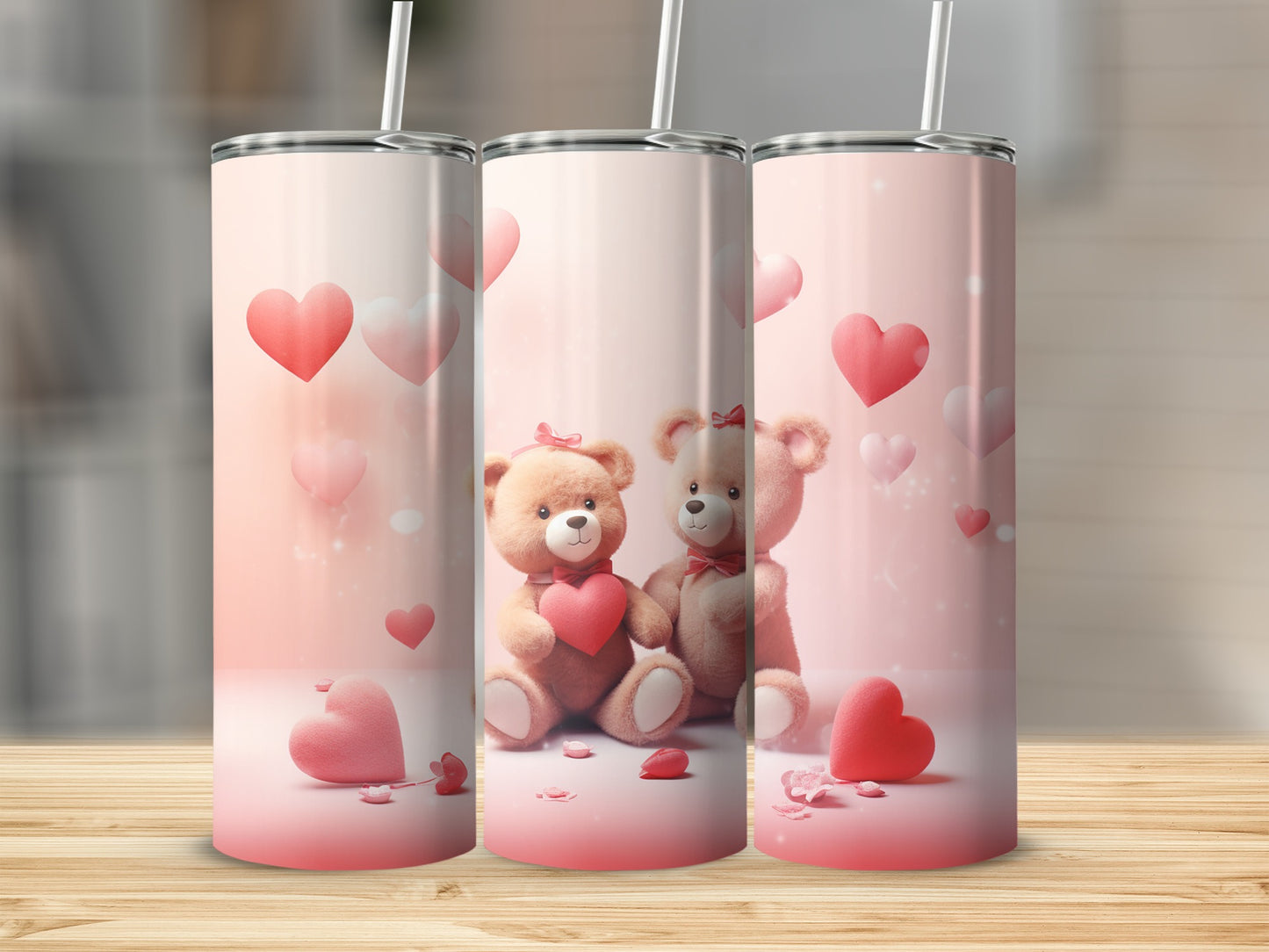 Adorable Teddy Bears with Hearts Design for Tumblers