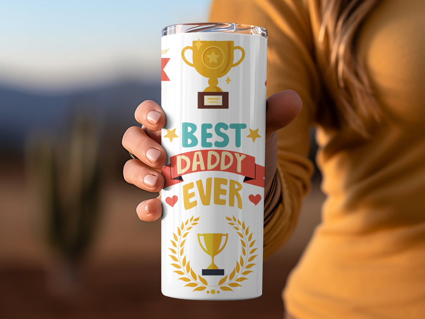 Best Daddy Ever Trophy Design on Travel Tumbler
