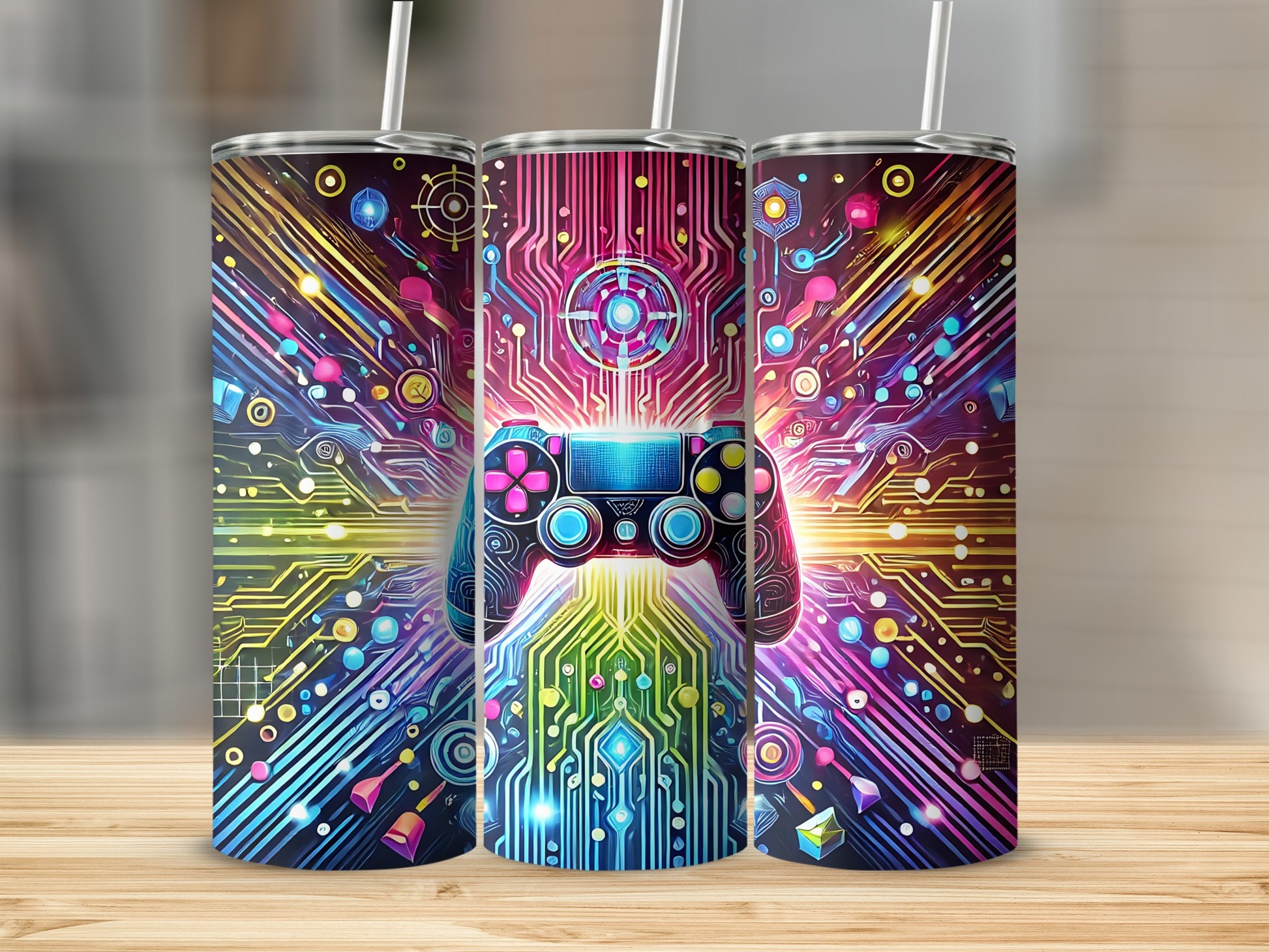 Vibrant Gaming Controller Art Insulated Tumbler