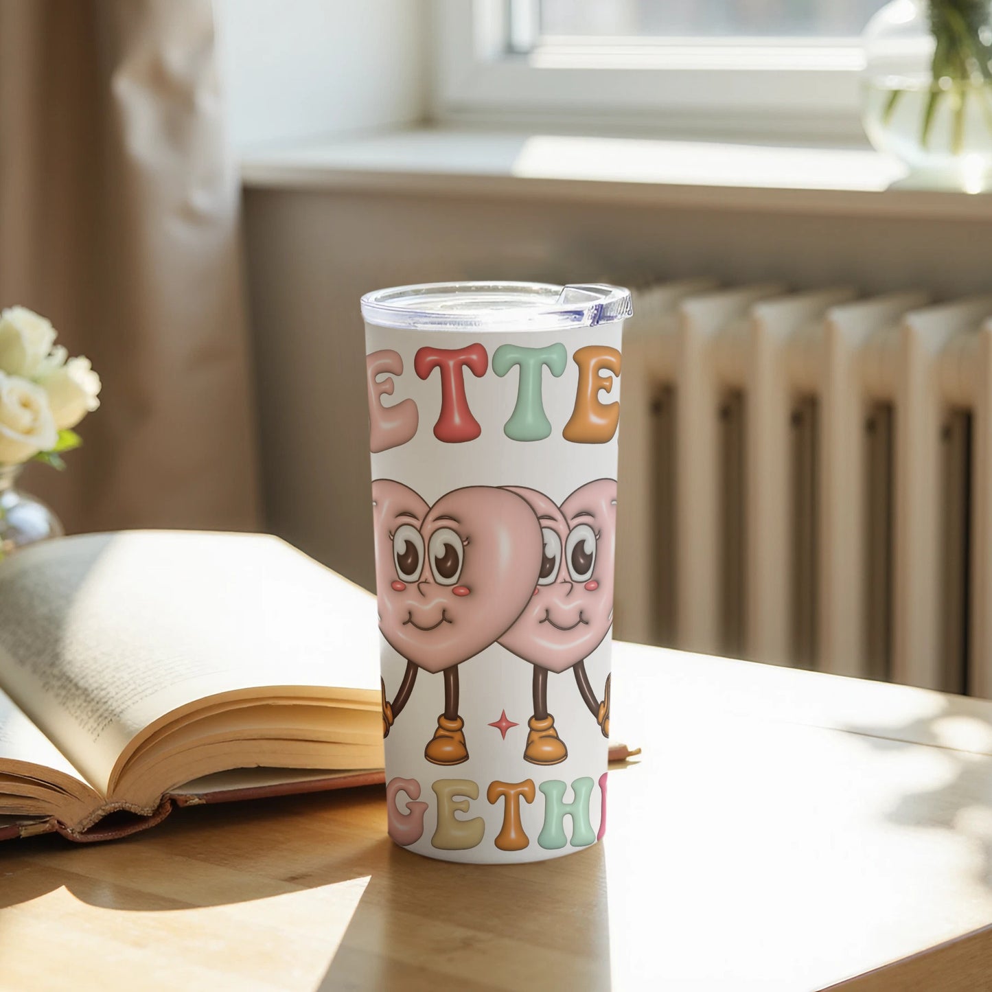 Cute Cartoon Heart Character Tumbler With Fun Text
