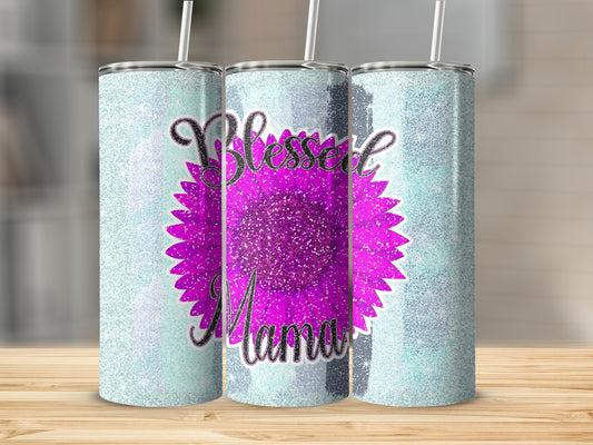 Blessed Mama Purple Glitter Sunflower Tumbler Product