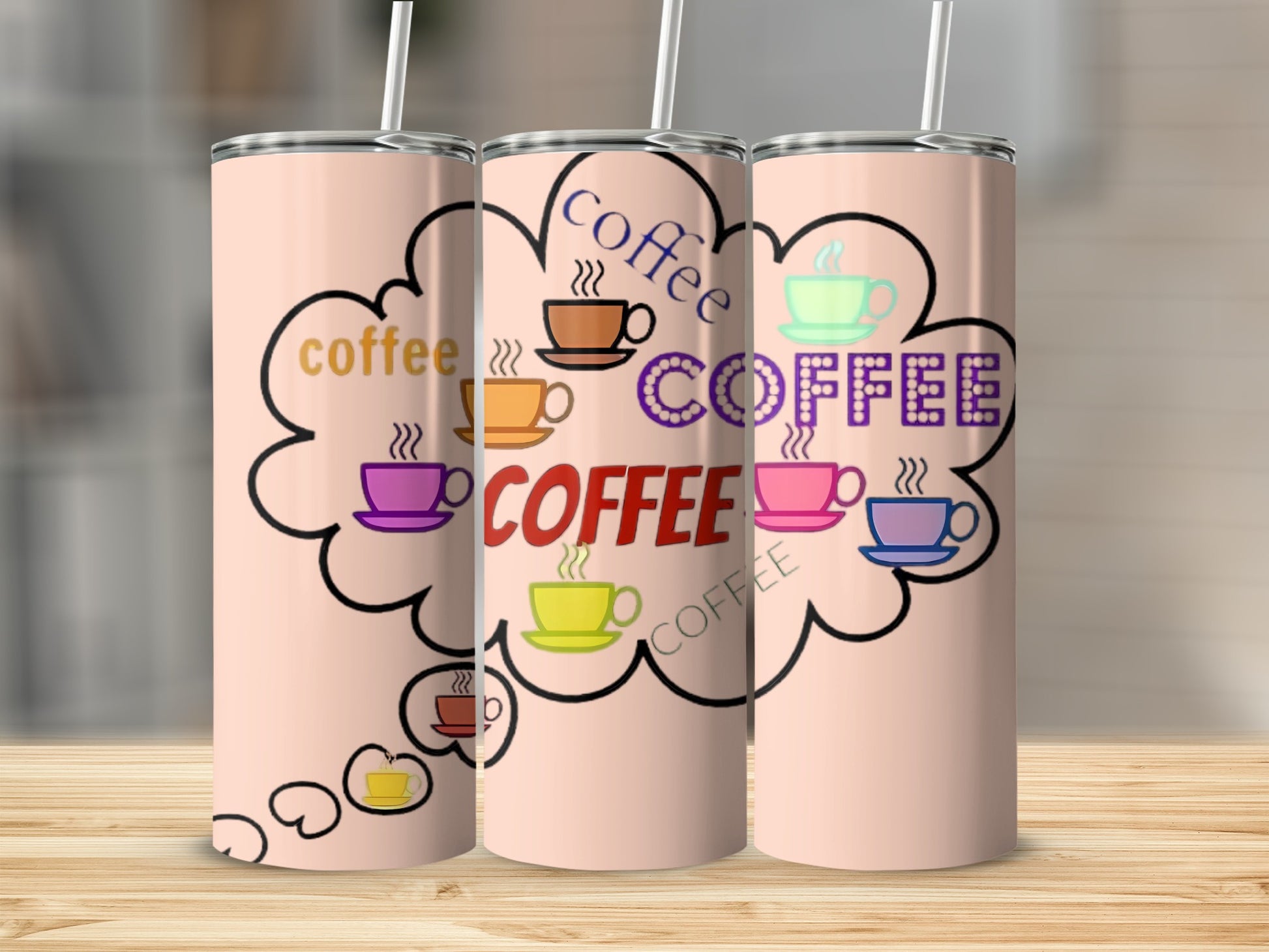Colorful Coffee Cups Themed Insulated Tumbler