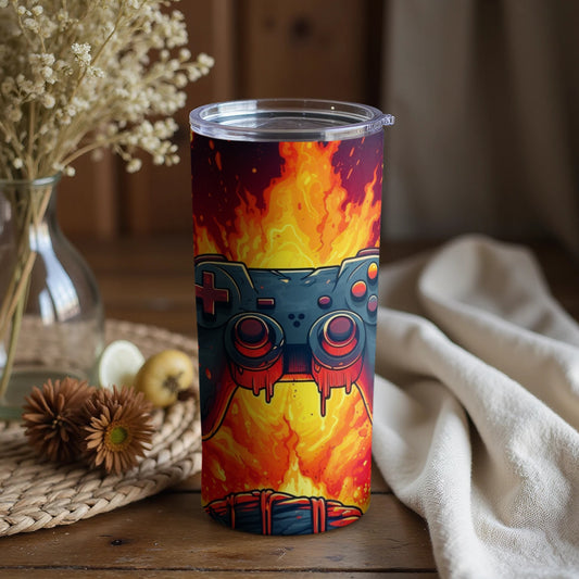 Gaming Controller Fiery Design Travel Tumbler Cup