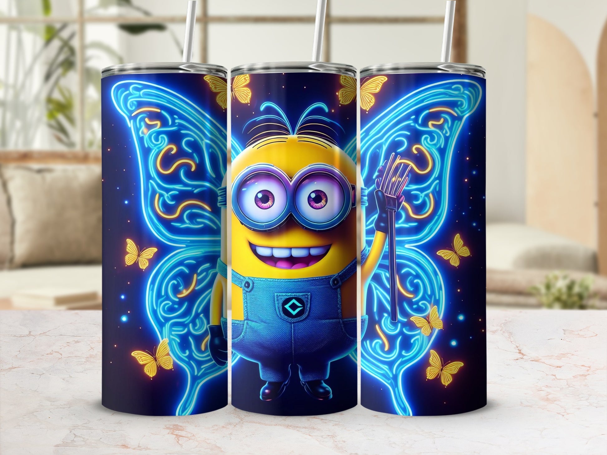 Cute Cartoon Character and Butterfly Art Tumbler