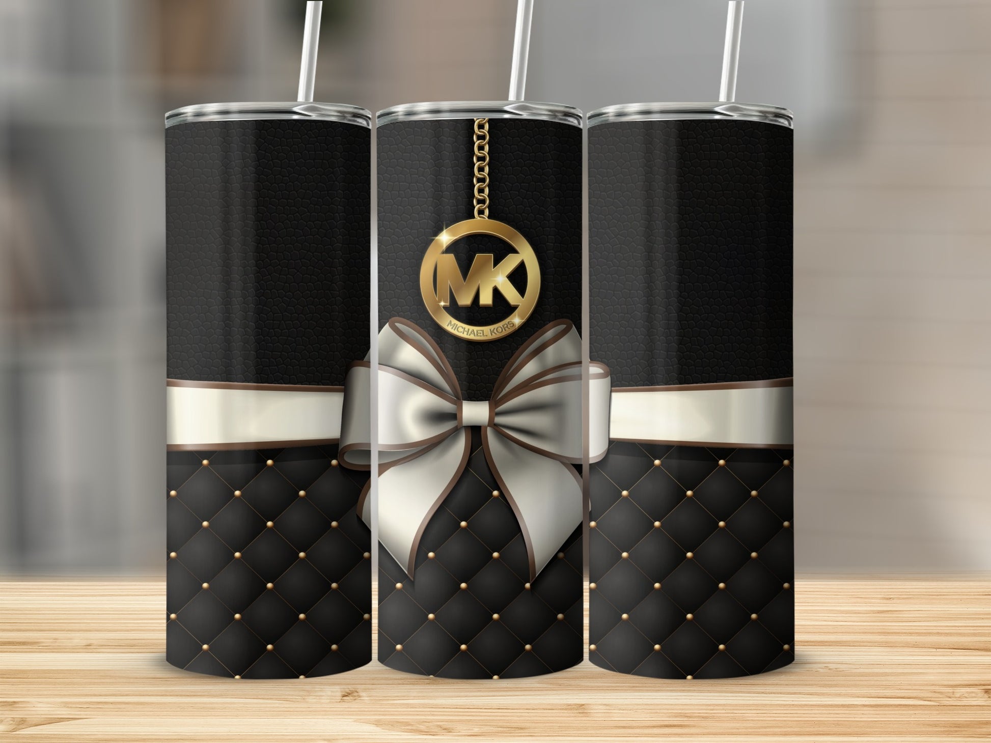 Elegant Black Tumbler with Gold and Bow Detailing