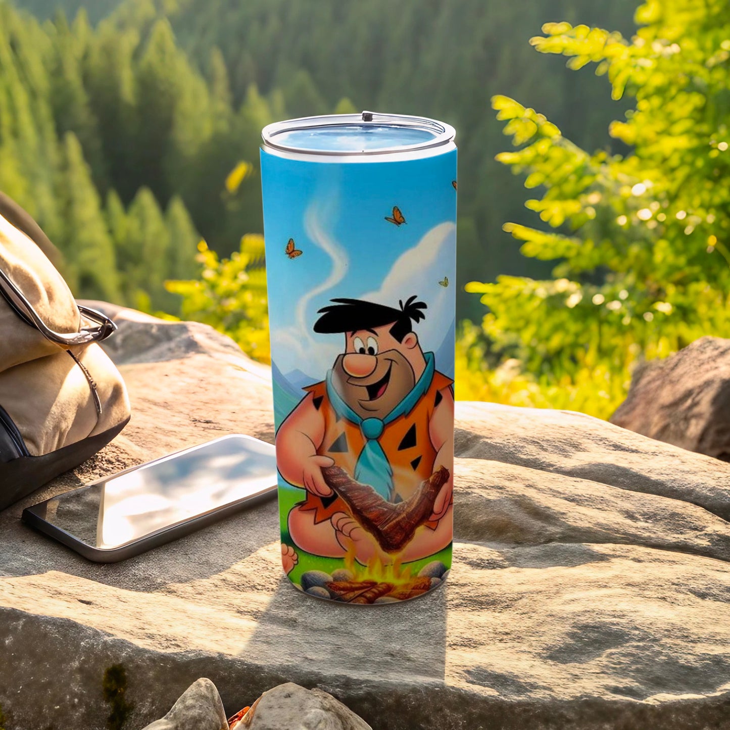 Fred Flintstone Cartoon Travel Tumbler with Lid