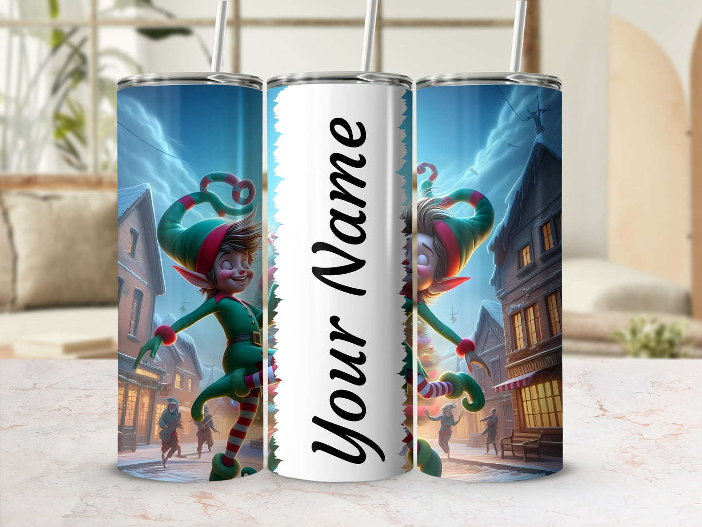Personalized Festive Elf Theme Insulated Tumbler
