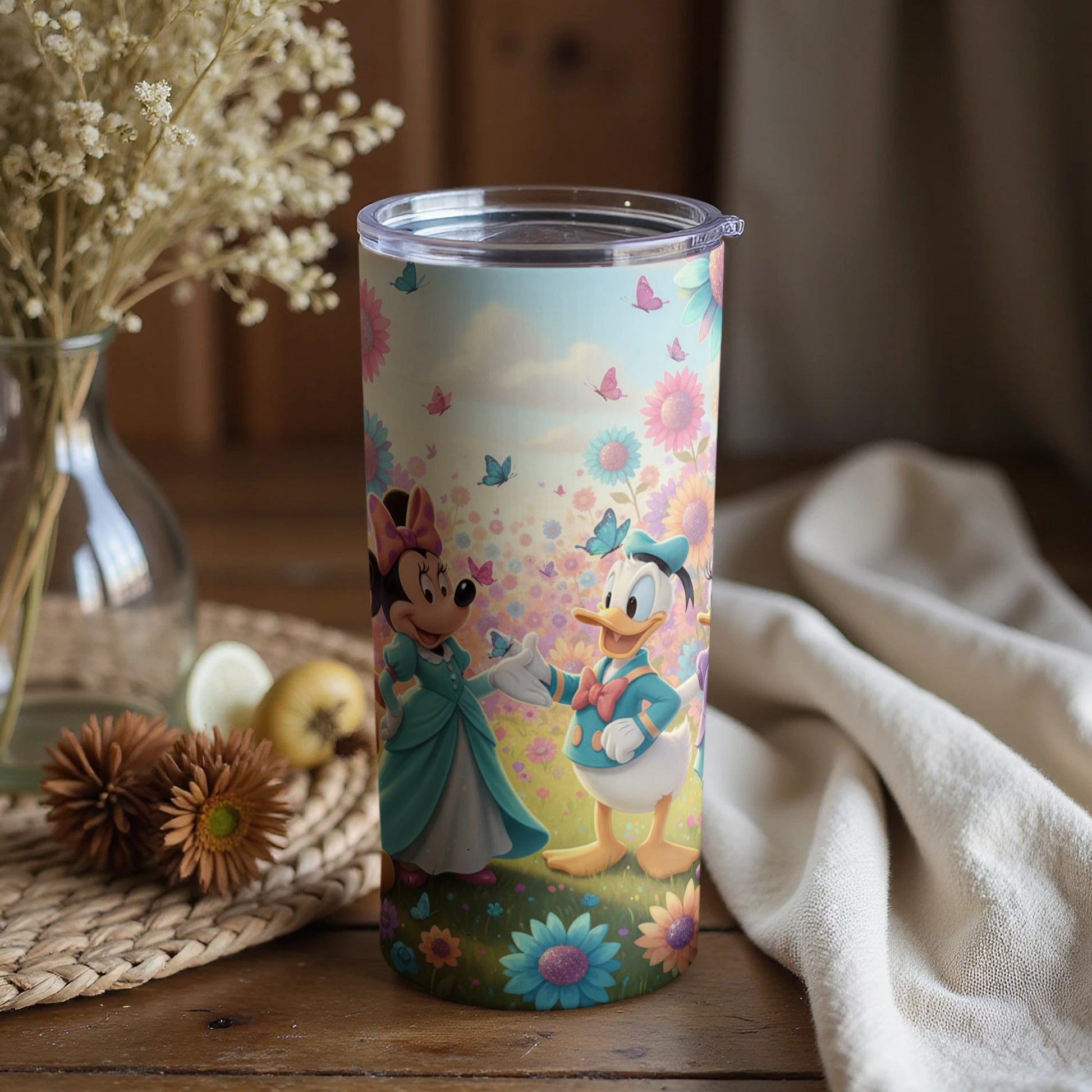 Minnie and Donald Colorful Floral Tumbler Cup