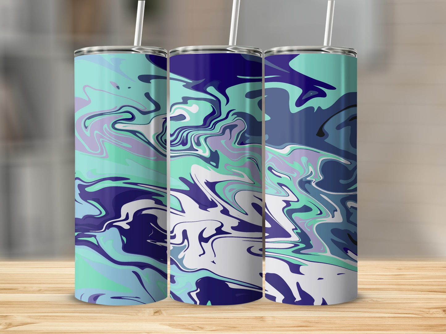 Abstract Blue and Green Marble Pattern Tumbler