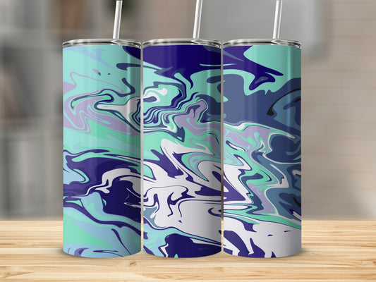 Abstract Blue and Green Marble Pattern Tumbler