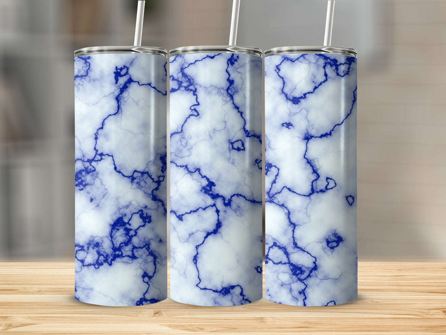 Blue Thunder White Marble Abstract Texture Art Tumblers