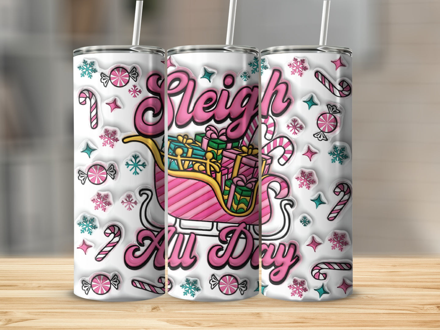 Sleigh All Day Christmas Holiday Tumbler 20oz Cup