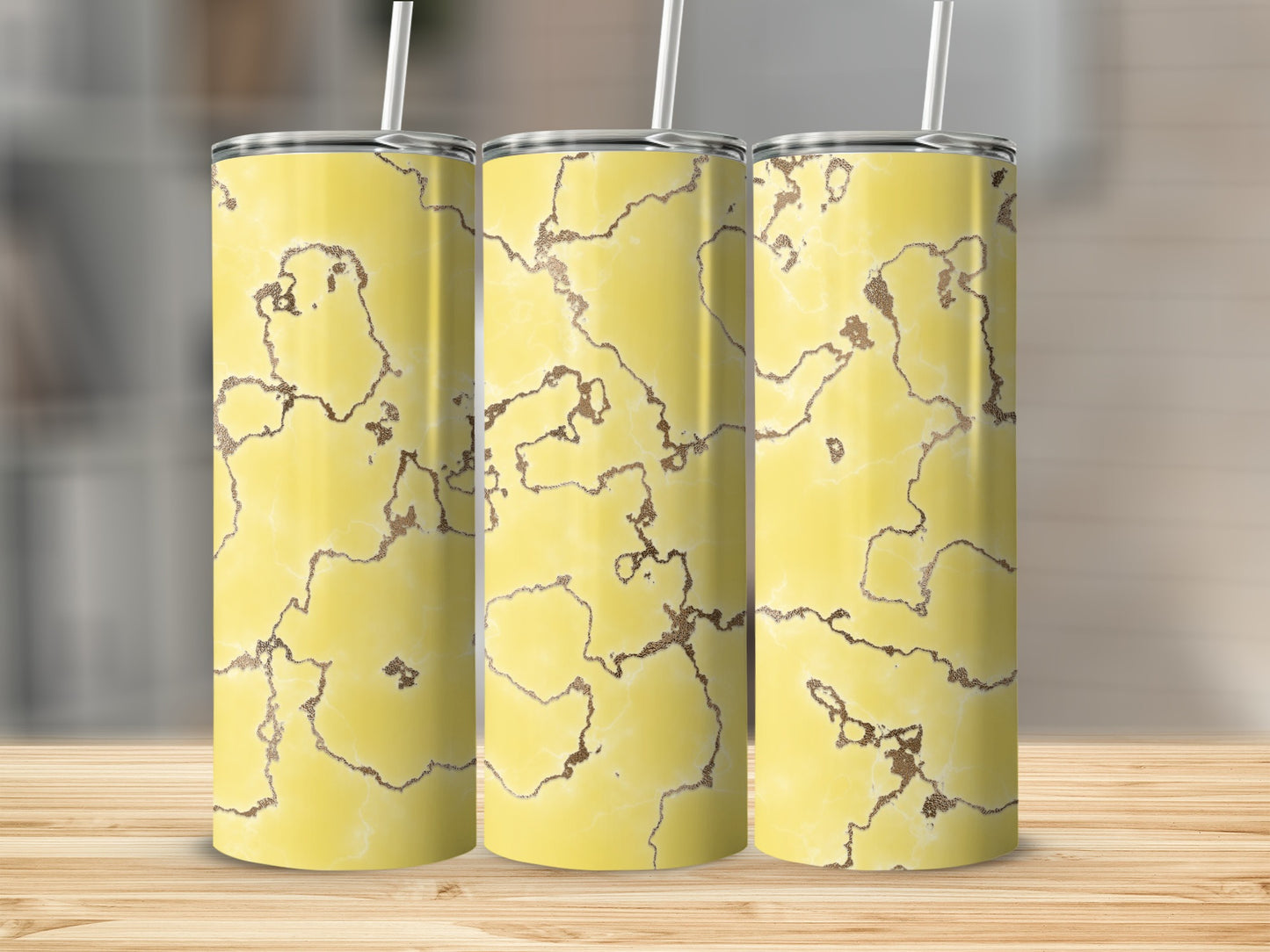 Sunny Yellow Gold Vein Abstract Texture Design Tumblers