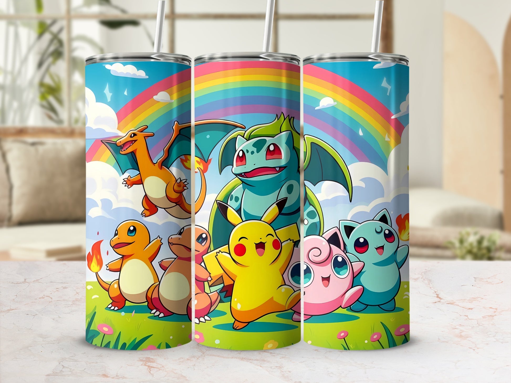 Colorful Character Design Tumbler with Straw for All Ages