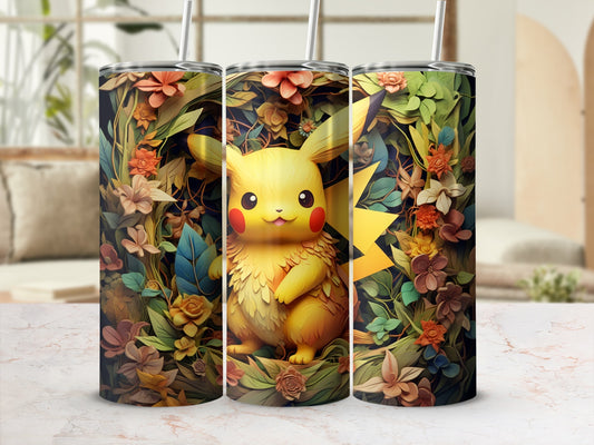 Pikachu in Floral Wonderland Custom Tumbler Design
