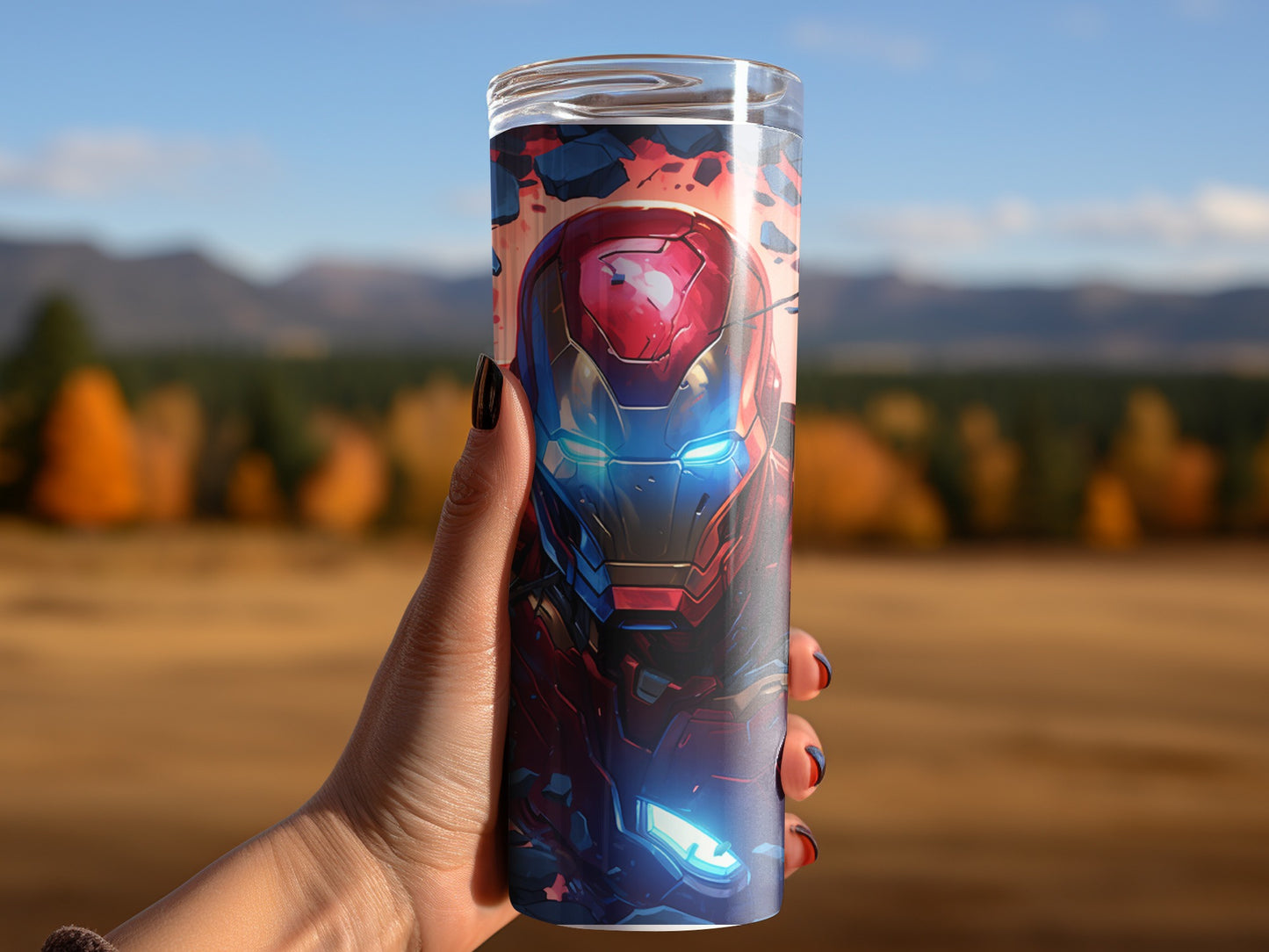 Iron Man Themed Tumbler with Lid and Straw for Drinks