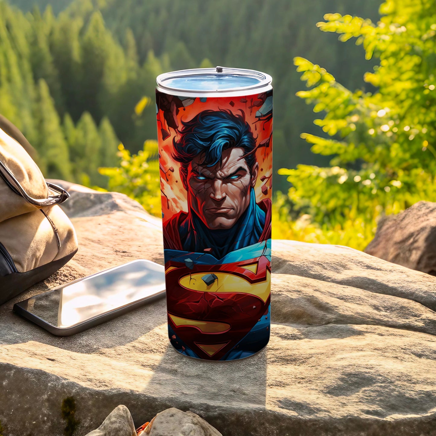 Superman Themed Travel Tumbler with Intense Artwork