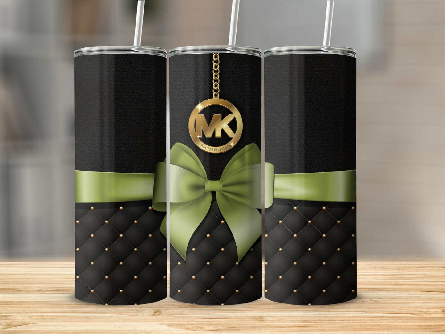 Elegant Black and Green Bow Custom Tumbler Design