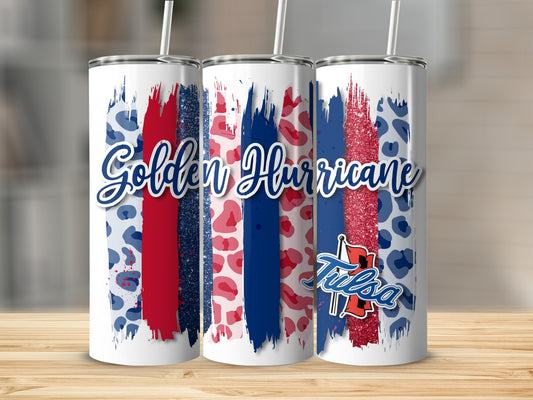 Golden Hurricane Tulsa Stripes and Leopard Design Tumblers