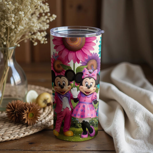 Mickey and Minnie Mouse Floral Design Tumbler Cup